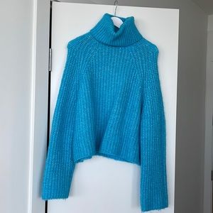 Blue knit turtle neck sweater